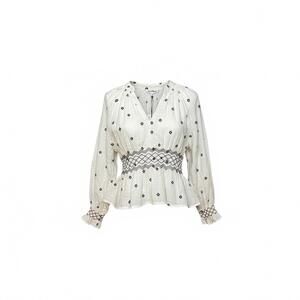 NEW ONE COLLECTIVE women's waist shirred embroidered blouse in white